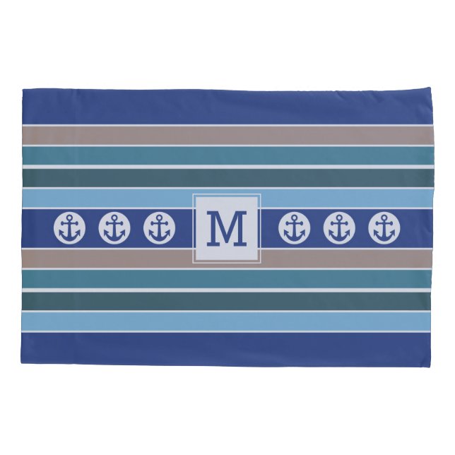 Nautical Stripes custom monogram pillowcases (Back)