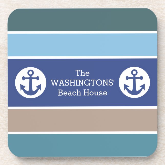 Nautical Stripes custom text coaster set (Front)