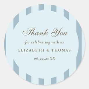 Nautical Stripes Dusty Blue Elegant Wedding Favour Classic Round Sticker
