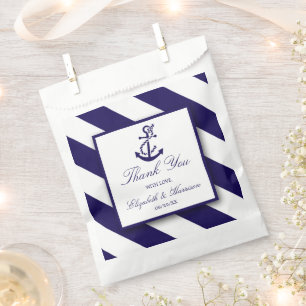 Nautical Stripes & Navy Blue Anchor Wedding Favour Bags