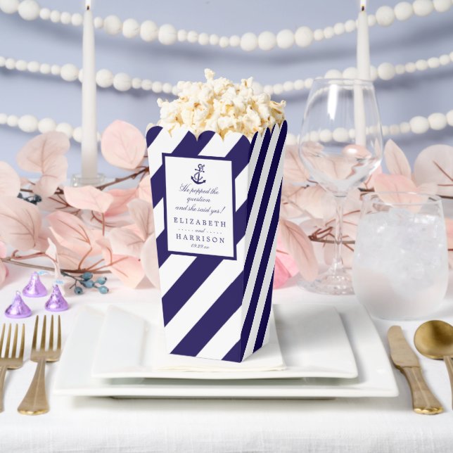 Nautical Stripes & Navy Blue Anchor Wedding Favour Box (Wedding)