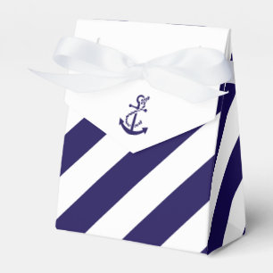 Nautical Stripes & Navy Blue Anchor Wedding Favour Box