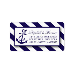 Nautical Stripes & Navy Blue Anchor Wedding Label