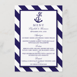 Nautical Stripes & Navy Blue Anchor Wedding Menu