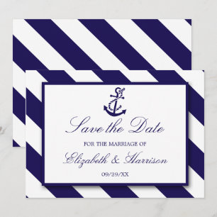 Nautical Stripes & Navy Blue Anchor Wedding Save The Date