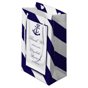 Nautical Stripes & Navy Blue Anchor Wedding Small Gift Bag