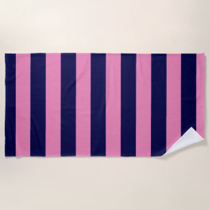 Nautical Stripes Navy Blue and Light Pink Beach Towel