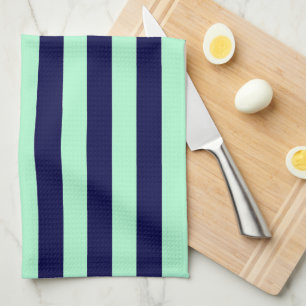 Nautical Stripes Navy Blue and Mint Green Tea Towel