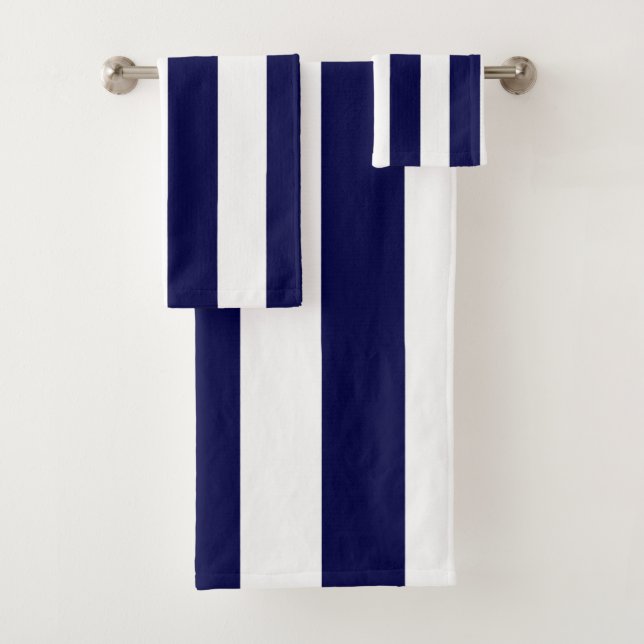Nautical Stripes Navy Blue and White  Bath Towel Set (Insitu)