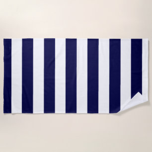 Nautical Stripes Navy Blue and White Beach Towel