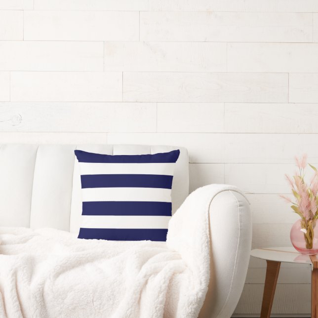 Nautical Stripes Navy Blue and White  Cushion (Couch)