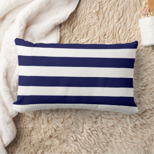 Nautical Stripes Navy Blue and White  Lumbar Cushion