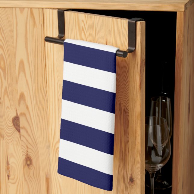 Nautical Stripes Navy Blue and White  Tea Towel (Thirds Fold)