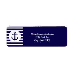 Nautical Stripes Navy Blue Elegant Address Labels