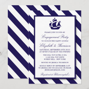 Nautical Stripes & Navy Blue Ship Engagement Invitation
