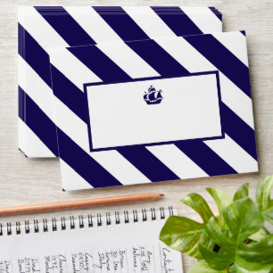 Nautical Stripes & Navy Blue Ship Wedding Envelope