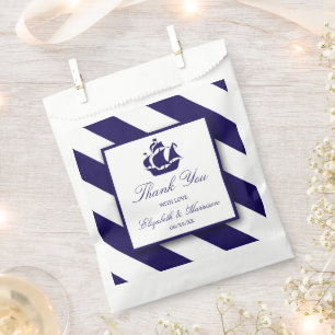 Nautical Stripes & Navy Blue Ship Wedding Favour Bags