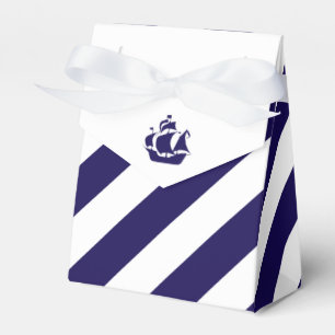 Nautical Stripes & Navy Blue Ship Wedding Favour Box