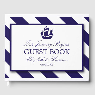 Nautical Stripes & Navy Blue Ship Wedding Guest Book