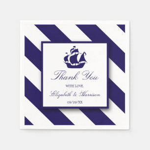 Nautical Stripes & Navy Blue Ship Wedding Napkin