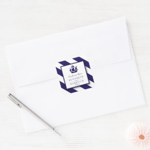 Nautical Stripes & Navy Blue Ship Wedding Square Sticker