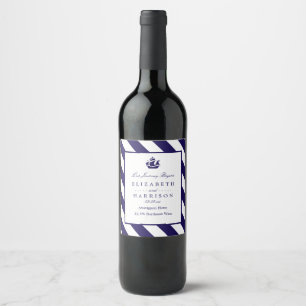 Nautical Stripes & Navy Blue Ship Wedding Wine Label