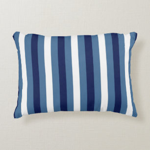 Nautical Stripes Navy Smokey Blue Crisp White Decorative Cushion