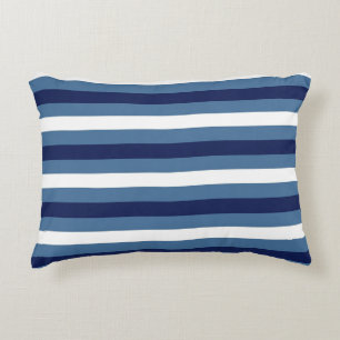 Nautical Stripes Navy Smokey Blue Crisp White Decorative Cushion