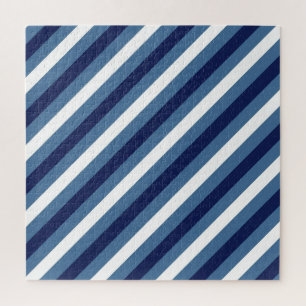 Nautical Stripes Navy Smokey Blue Crisp White Jigsaw Puzzle