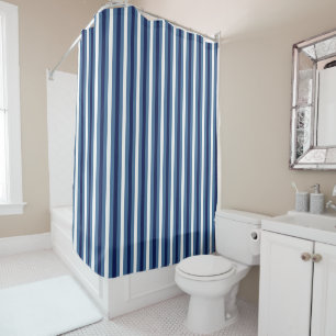 Nautical Stripes Navy Smokey Blue Crisp White  Shower Curtain