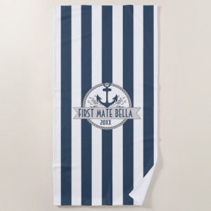 Nautical Stripes   Personalised Anchor & Rope Logo Beach Towel