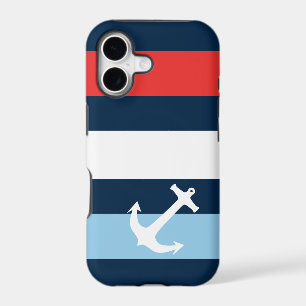 Nautical stripes sea anchor navy blue