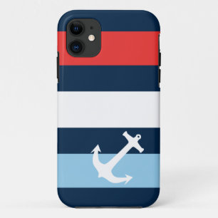 Nautical stripes sea anchor navy blue iPhone 11 case