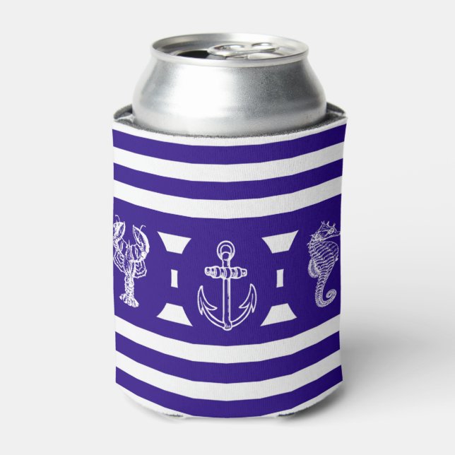 Nautical Stripes & Sea Creatures Can Cooler (Can Front)