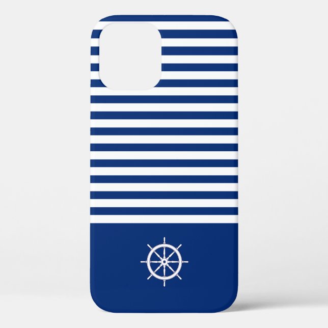 Nautical Stripes+Ships Wheel Blue+White Case-Mate iPhone Case (Back)