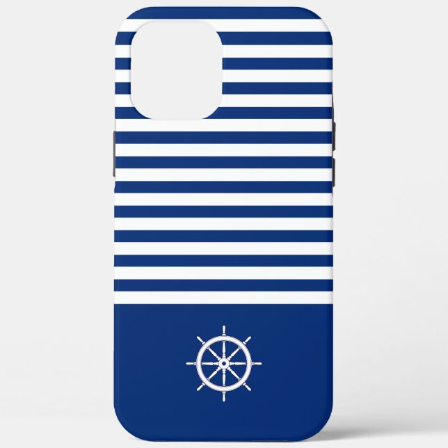 Nautical Stripes+Ships Wheel Blue+White Case-Mate iPhone Case (Back)