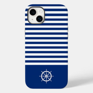 Nautical Stripes+Ships Wheel Blue+White Case-Mate iPhone 14 Plus Case