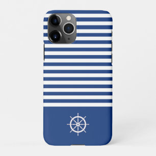 Nautical Stripes+Ships Wheel Blue+White iPhone 11Pro Case