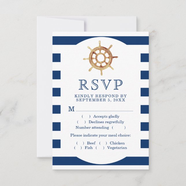 Nautical Stripes Steering Wheel Meal Choice RSVP Card (Front)