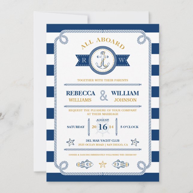 Nautical Stripes Wedding Invitation (Front)