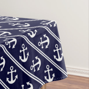 Nautical stripes with anchors tablecloth