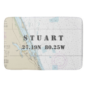 Nautical Stuart FL Longitude Latitude Chart Bath Mat