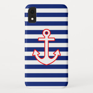 Nautical Style Anchor Graphic on Stripes iPhone XR Case