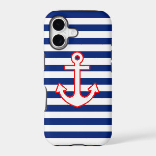 Nautical Style Anchor Icon on Stripes
