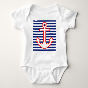Nautical Style Anchor on Stripes Baby Bodysuit