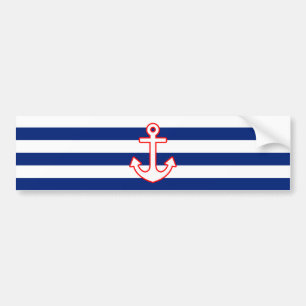 Nautical Style Anchor on Stripes Bumper Sticker