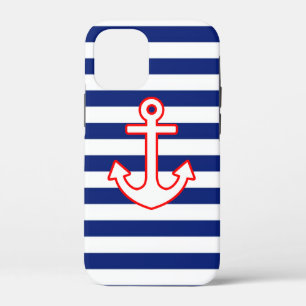 Nautical Style Anchor on Stripes iPhone 12 Mini Case
