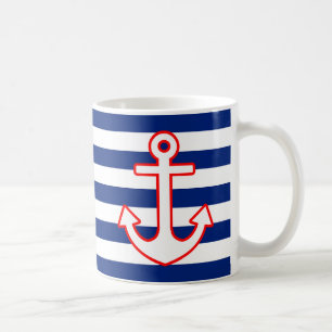 Nautical Style Anchor on Stripes Coffee Mug