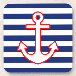 Nautical Style Anchor on Stripes Decor Coaster
