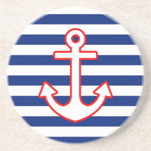 Nautical Style Anchor on Stripes Decor Coaster